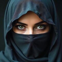 Naklejka premium Beautiful Arab girl with her face covered in hijab