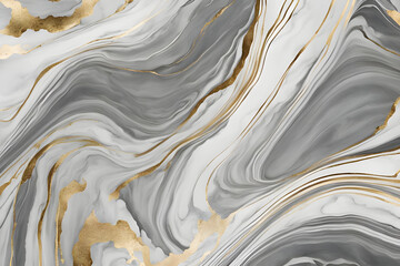 Obraz premium Wall background emulating the elegant look of marble featuring swirling patterns in shades of white gray and gold for a luxurious touch