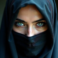 Naklejka premium Beautiful Arab girl with her face covered in hijab