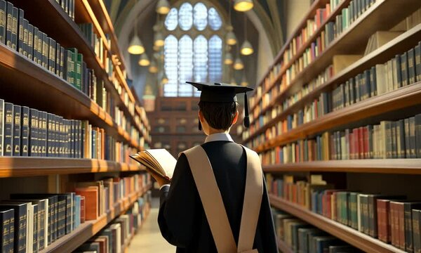 Graduate Student Exploring a Library