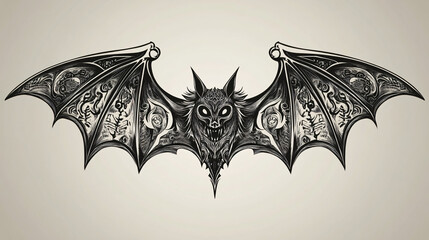 Fototapeta premium An ornate bat design with tribal and mystical symbols intricately engraved along its wings.