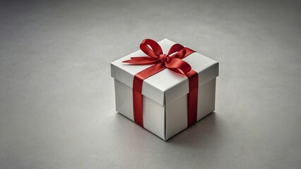 Obraz premium Minimalist gift box in one color tied with red satin ribbon