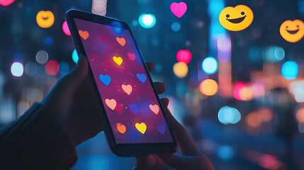 Person interacting with social media reactions on smartphone. AI generated image