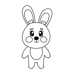 Outline cute kawaii bunny full height for children's coloring book