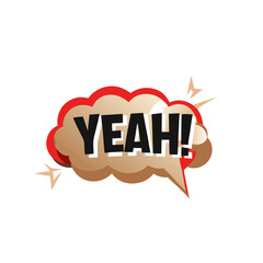 Yeah speech bubble illustration with beige and red accents on a black background