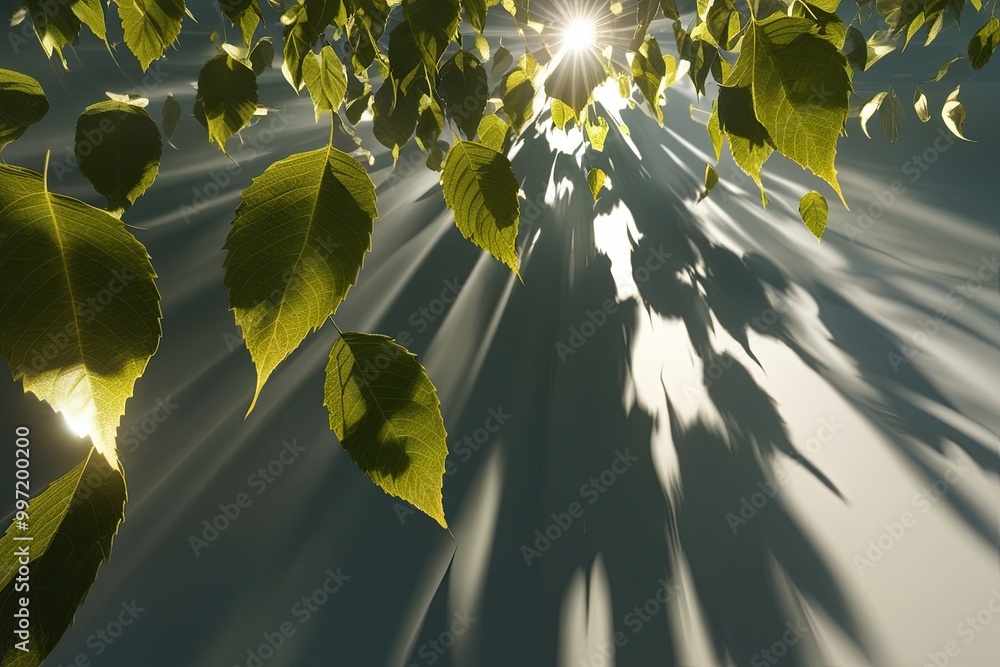 Poster dynamic 3d rendering of realistic shadowy leaves moving under sunshine on isolated backgrounds