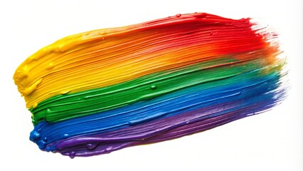 Brush stroke with multicolored oil paint on white background