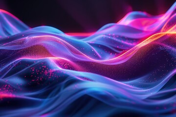 Abstract fluid 3d render holographic iridescent neon curved wave in motion dark background. Gradient design element for banners, backgrounds, wallpapers and covers
