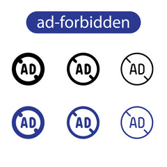 Ad forbidden vector icon on white background for web.