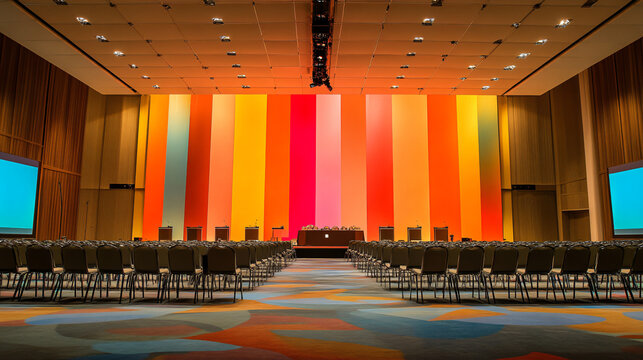 An international conference with diverse speakers, translation services, and a sophisticated setup.