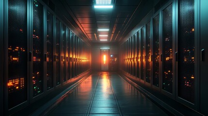 Addressing security issues in the server room to prevent unauthorized access. data migration. Ultra realistic. Photorealistic