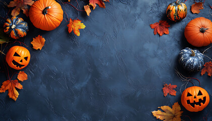 Halloween pumpkins and other decorations for copyspace