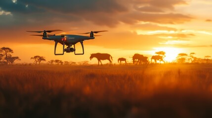 Autonomous AI-guided drones monitoring drones collecting valuable data for conservation efforts. data migration. Ultra realistic. Photorealistic 