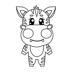 Outline kawaii cute zebra full height for children isolated on white background