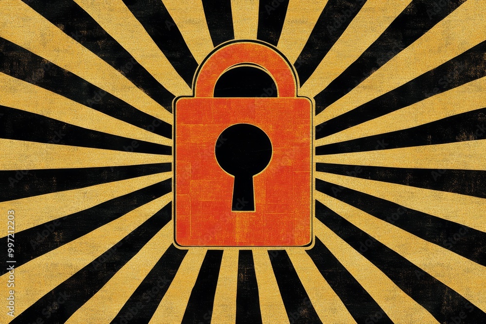 Aufkleber retro styled red padlock on a sunburst background symbolizing security data protection and encryptio