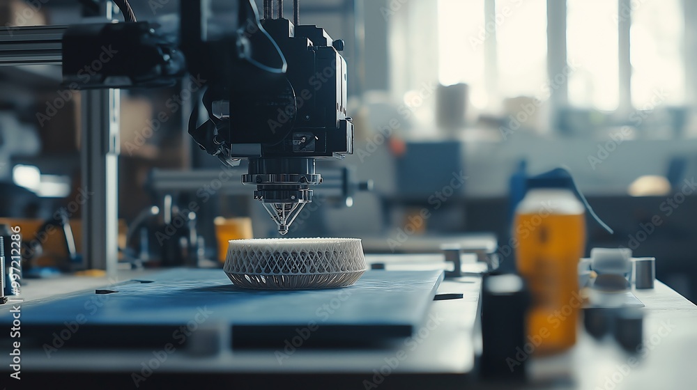 Poster 3d printer creating biodegradable object