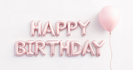  Happy Birthday! Rose Gold Balloons isolated on a White Background. Festive and Perfect for Celebrations, Banners, and Designs.