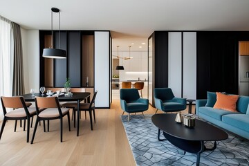 Contemporary Apartment Interior Design Featuring Dining Room and Spacious Living Area