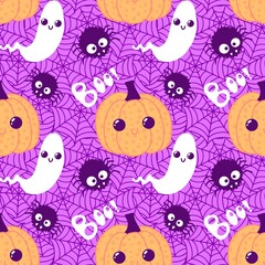 Halloween cute pumpkins seamless monsters pattern for wrapping paper and fabric