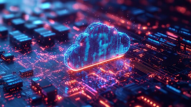 Concept serverless technology, hybrid cloud network, digital infrastructure, modern equipment. serverless technology on  data migration. Ultra realistic. Photorealistic 