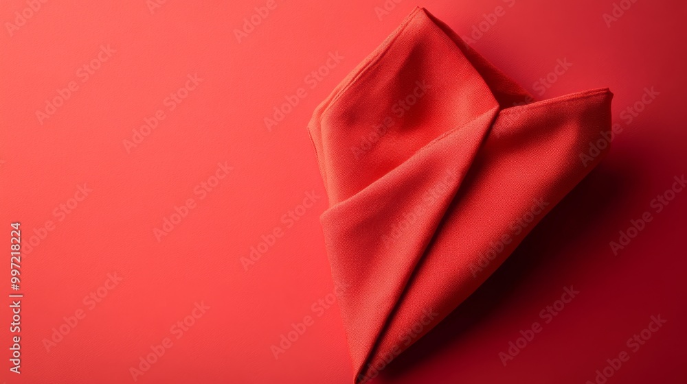 Poster this composition features a neatly folded red napkin set against a solid pastel red background, show