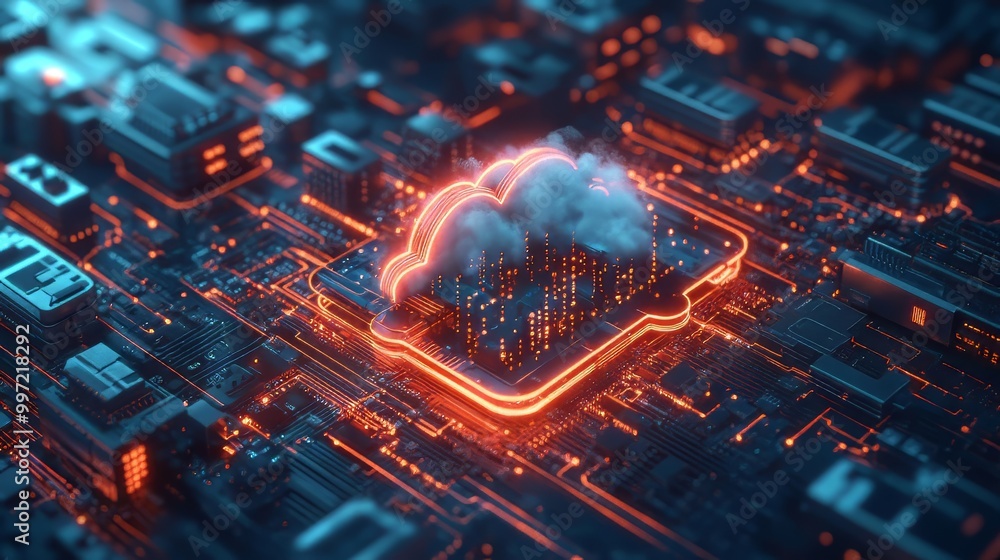 Poster concept serverless technology, hybrid cloud network, serverless technology on hybrid cloud network w