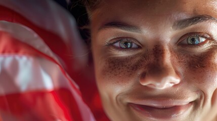 Portrait of female athletes smiling with a patriotic symbol, representing freedom and justice. Celebrating teamwork and collaboration in sports for global competition