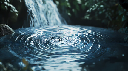 Water drop falls and creates ripples. this image is perfect for illustrating the beauty of nature and the power of water. Thundering Waterfall. Illustration