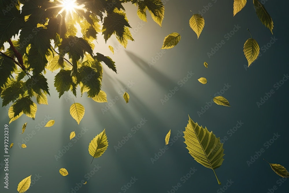 Poster dynamic 3d rendering of realistic leaves casting shadows under sunlight on isolated backgrounds