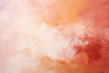 Abstract background with mixed gradient pastel light peach color, orange and red, textured with paint splatters and brushstrokes on canvas or wall