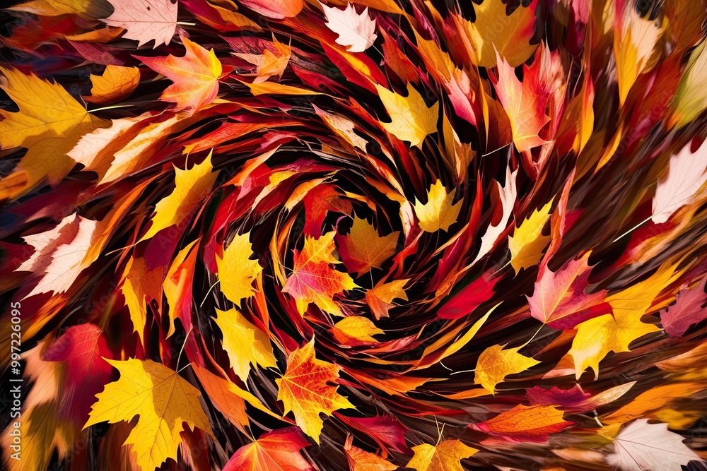 Poster dynamic motion of colorful autumn leaves with isolated effect