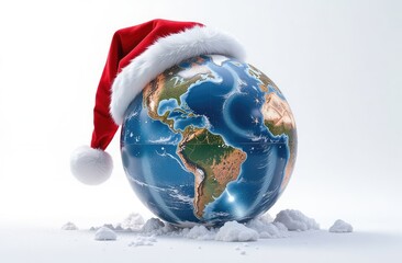 Globe with Santa Claus hat, Christmas and New Year concept, copy space