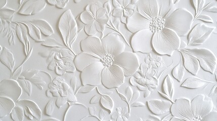 Elegant white floral relief design on a surface.