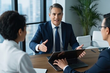 Senior Business Executive Conducting Remote Negotiation in Online Seminar Using Laptop