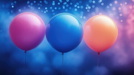 Colorful birthday balloons floating against a sparkling blue background creating a festive atmosphere with vibrant colors and celebratory mood perfect for party decoration and invitations