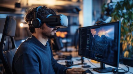 Creative Professional Immersed in VR Headset Crafting