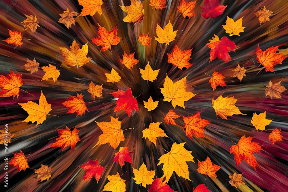 Poster dynamic motion of colorful autumn leaves with isolate effect