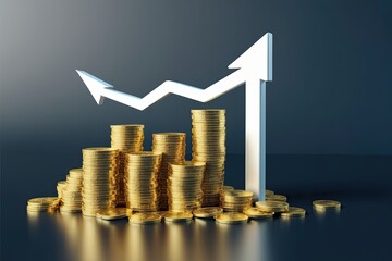 3D Animation of Gold Coins Pile and Upward Arrow Symbolizing Wealth Growth and Savings Strategy