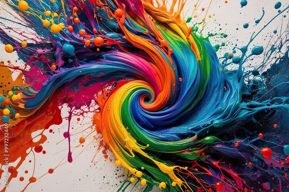 Poster vibrant ink splatters creating dynamic textures on canvas art