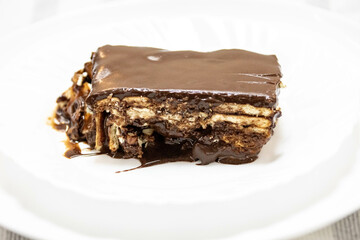 Classic chocolate pavé served with colored gelatin. perfect combination of flavors