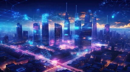 Fototapeta premium Futuristic Cityscape with Networked Towers