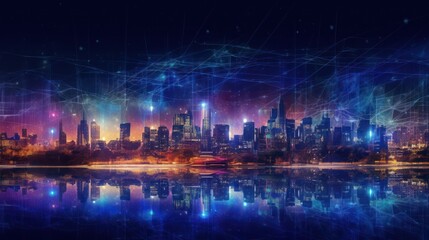 Fototapeta premium Futuristic Cityscape with Digital Network