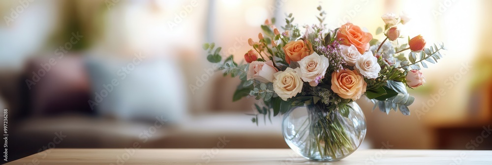 Poster a vibrant bouquet featuring various flowers is displayed in a glass vase, enhancing the charm of the