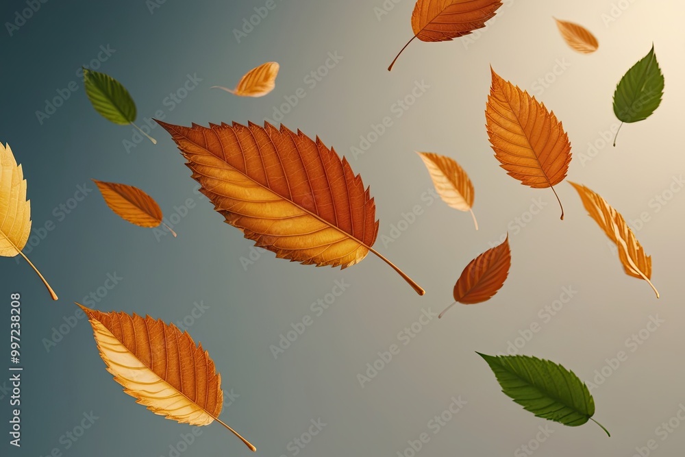 Poster dynamic motion of isolated leaves on clean backgrounds 3d render