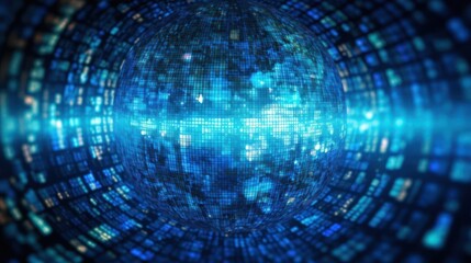 Obraz premium Abstract Digital Sphere in a Blue Pixelated World