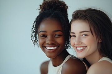 Two Young Women With Bright Smiles Pose Together in a Casual Setting, Celebrating Friendship and Joy