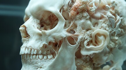 Fototapeta premium Detailed Human Skull Anatomy: Close-Up View of Facial Bones and Ear