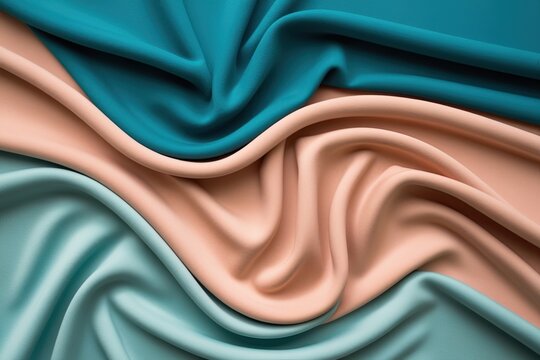 Serene Aquamarine and Soft Peach Fabric Vibes with Gentle Waves and Graceful Curves