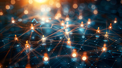 Digital representation of interconnected people overlaid on a network grid, Symbolizing social connections and data flow.