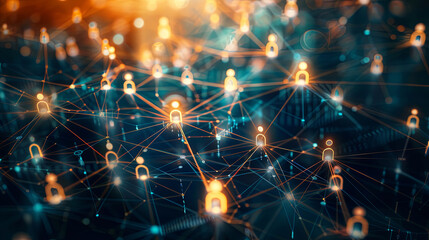 Digital representation of interconnected people overlaid on a network grid, Symbolizing social connections and data flow.